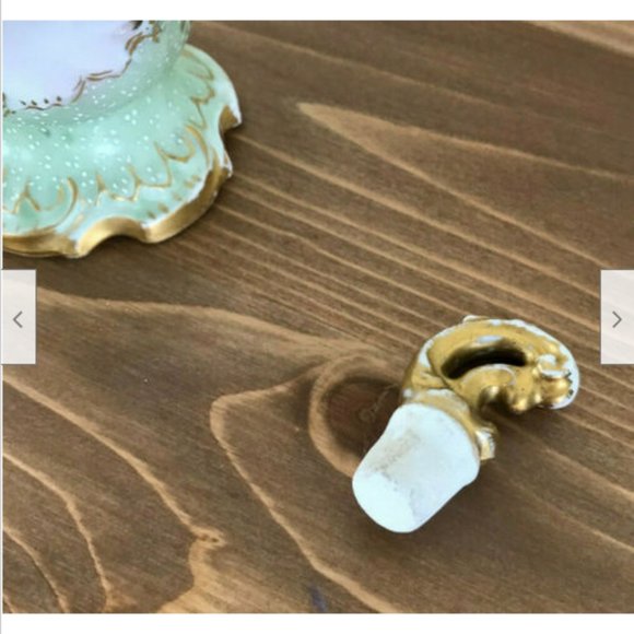 Porcelain Cruet Bottle Green Floral Pattern Gold Antique D&C Limoges France - Picture 7 of 10